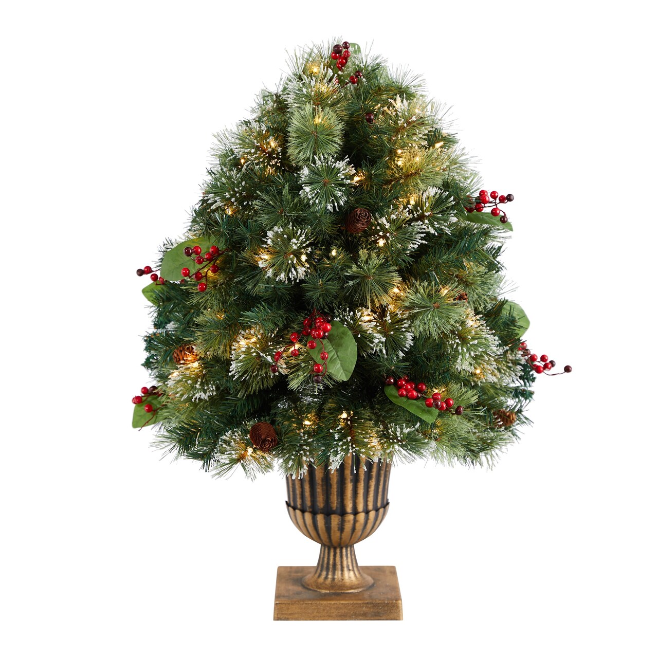 Nearly Natural 3' Pre-Lit Frosted Pine Artificial Christmas Tree, Warm Clear LED Lights